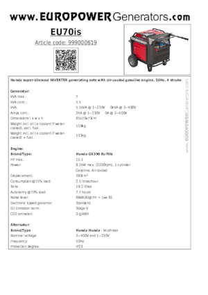 Stromerzeuger, Benzin Europower EU70is