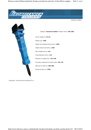 Hydraulik-Meißelhämmer Idromeccanica IMI 1200