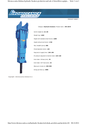 Hydraulik-Meißelhämmer Idromeccanica IMI 160 R