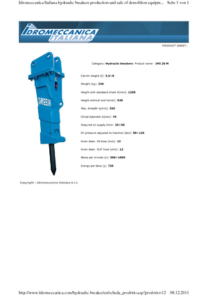 Hydraulik-Meißelhämmer Idromeccanica IMI 26 M