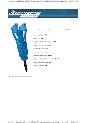 Hydraulik-Meißelhämmer Idromeccanica IMI 260