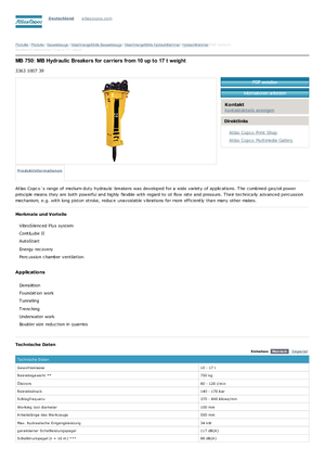 Hydraulik-Meißelhämmer Atlas Copco MB 750