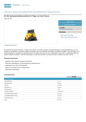 Anbauflächenrüttler Atlas Copco HC 450