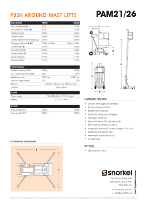 Senkrechtmast-Arbeitsbühnen Snorkel PAM26AC