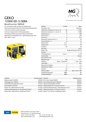 Stromerzeuger, Benzin Geko ® 12000 ED-S/SEBA