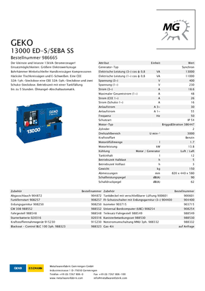 Stromerzeuger, Benzin Geko ® 13000 ED-S/SEBA