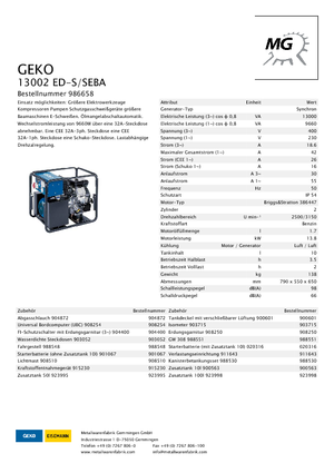 Stromerzeuger, Benzin Geko ® 13002 ED-S/SEBA
