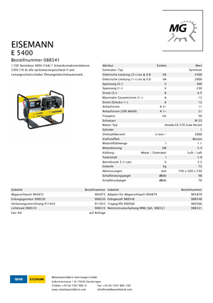 Stromerzeuger, Benzin Eisemann E 5400