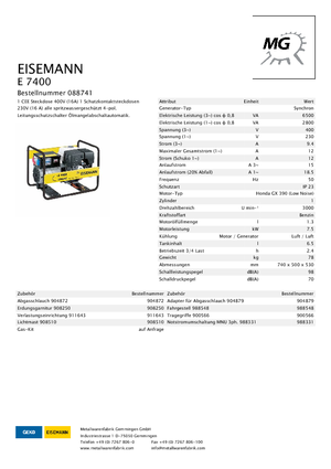 Stromerzeuger, Benzin Eisemann E 7400