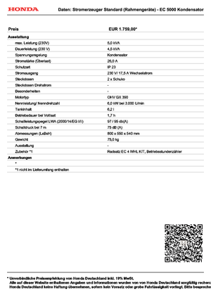 Stromerzeuger, Benzin Honda EC 5000