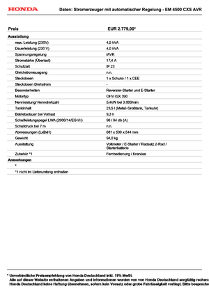 Stromerzeuger, Benzin Honda EM 4500 CXS