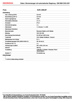 Stromerzeuger, Benzin Honda EM 5500 CXS