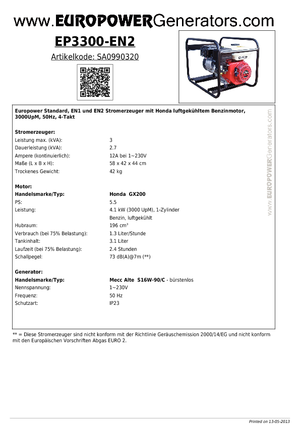 Stromerzeuger, Benzin Europower EP 3300 EN2 (MA)