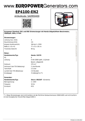 Stromerzeuger, Benzin Europower EP 4100 EN2 (S)