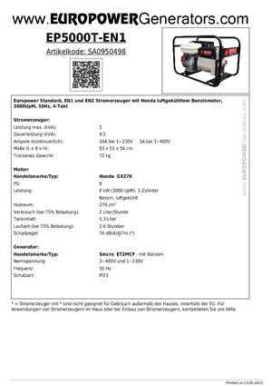 Stromerzeuger, Benzin Europower EP 5000 T-EN1 (S)