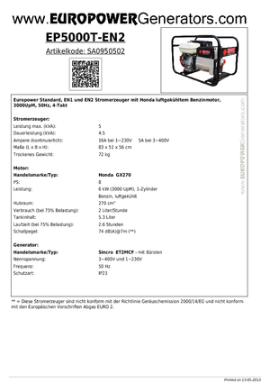 Stromerzeuger, Benzin Europower EP 5000 T-EN2 (S)