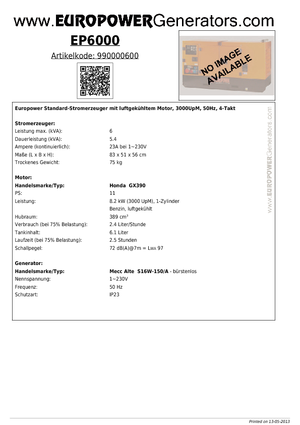Stromerzeuger, Benzin Europower EP 6000 MA