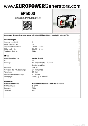 Stromerzeuger, Benzin Europower EP 6000 (MS)
