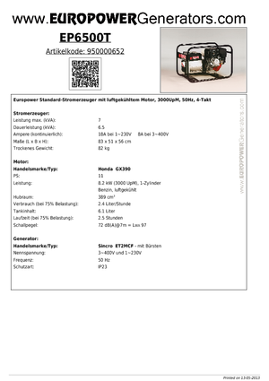 Stromerzeuger, Benzin Europower EP6500T (S)