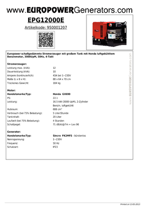 Stromerzeuger, Benzin Europower EPG12000E (S)