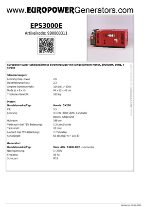 Stromerzeuger, Benzin Europower EPS 3000 E (MA)