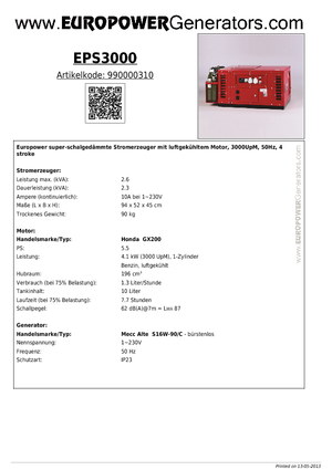 Stromerzeuger, Benzin Europower EPS 3000 (MA)