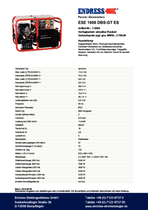 Stromerzeuger, Benzin Endress ESE 1006 DBS-GT ES