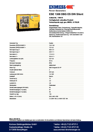 Stromerzeuger, Benzin Endress ESE 1308 DBG ES DIN Silent