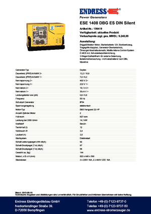 Stromerzeuger, Benzin Endress ESE 1408 DBG ES DIN Silent