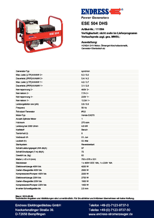 Stromerzeuger, Benzin Endress ESE 504 DHS