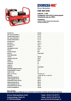 Stromerzeuger, Benzin Endress ESE 604 DHS