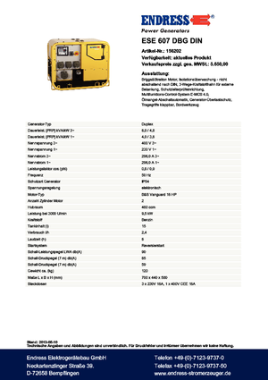 Stromerzeuger, Benzin Endress ESE 607 DBG DIN