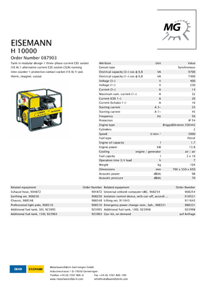 Stromerzeuger, Benzin Eisemann H 10000