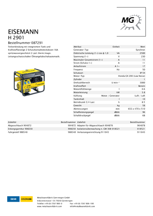 Stromerzeuger, Benzin Eisemann H 2901