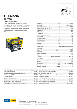 Stromerzeuger, Benzin Eisemann H 7400