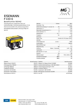 Stromerzeuger, Benzin Eisemann P 4401 E