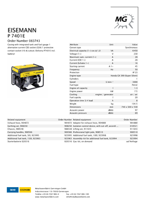 Stromerzeuger, Benzin Eisemann P 7401 E
