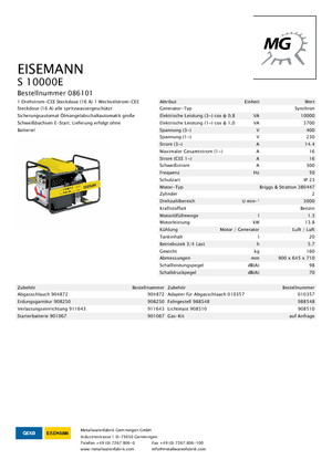 Stromerzeuger, Benzin Eisemann S 10000 E