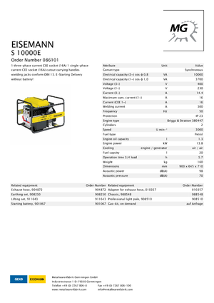 Stromerzeuger, Benzin Eisemann S 10000 E