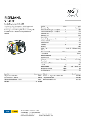 Stromerzeuger, Benzin Eisemann S 6400 E