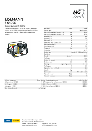 Stromerzeuger, Benzin Eisemann S 6400 E