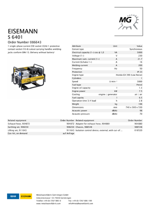 Stromerzeuger, Benzin Eisemann S 6401