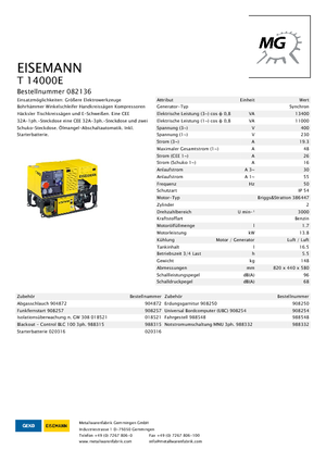 Stromerzeuger, Benzin Eisemann T 14000 E