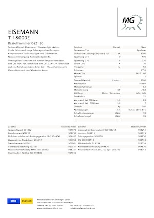 Stromerzeuger, Benzin Eisemann T 18000 E