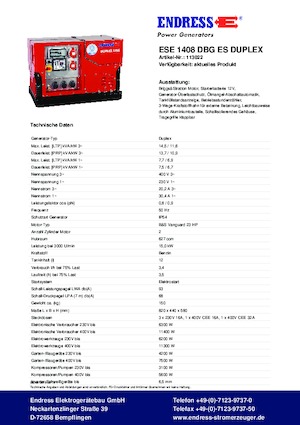 Stromerzeuger, Benzin Endress ESE 1408 DBG ES Duplex Silent