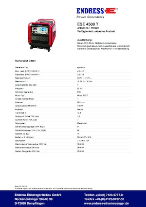 Stromerzeuger, Benzin Endress ESE 4500 T