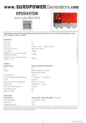 Stromerzeuger, Diesel Europower EPUS44TDE (LS)