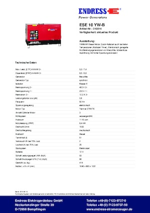 Stromerzeuger, Diesel Endress ESE 10 YW-B