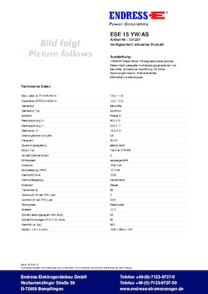 Stromerzeuger, Diesel Endress ESE 15 YW/AS