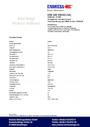 Stromerzeuger, Diesel Endress ESE 280 VW/AS
